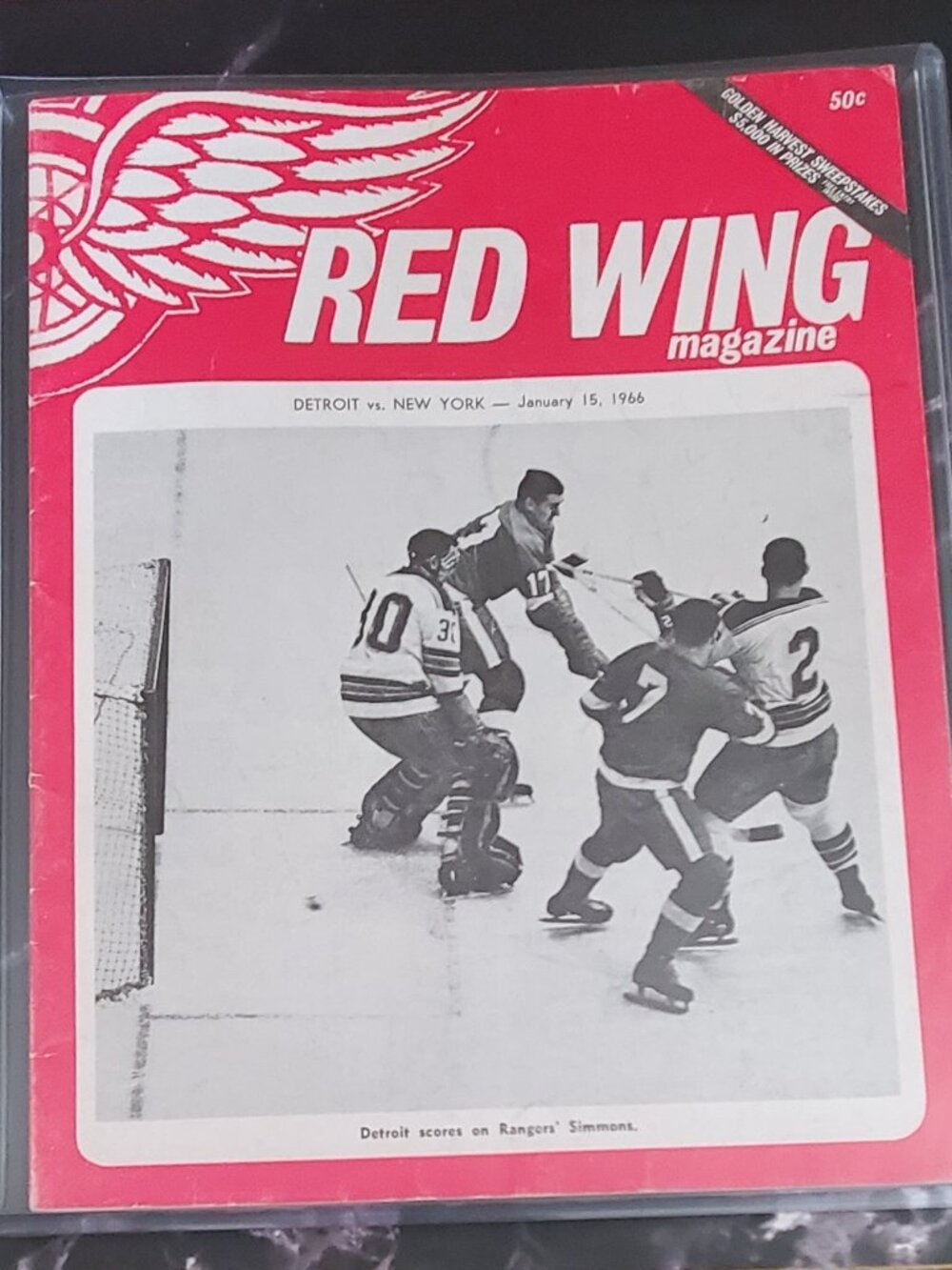Red Wing Magazine January 15, 1966  Detroit vs New York Vintage  12x10 in case